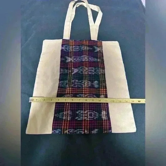 Lightweight yellow Handmade Tote bag Guatemalan fabric book bag or purse Travel - Picture 4 of 5